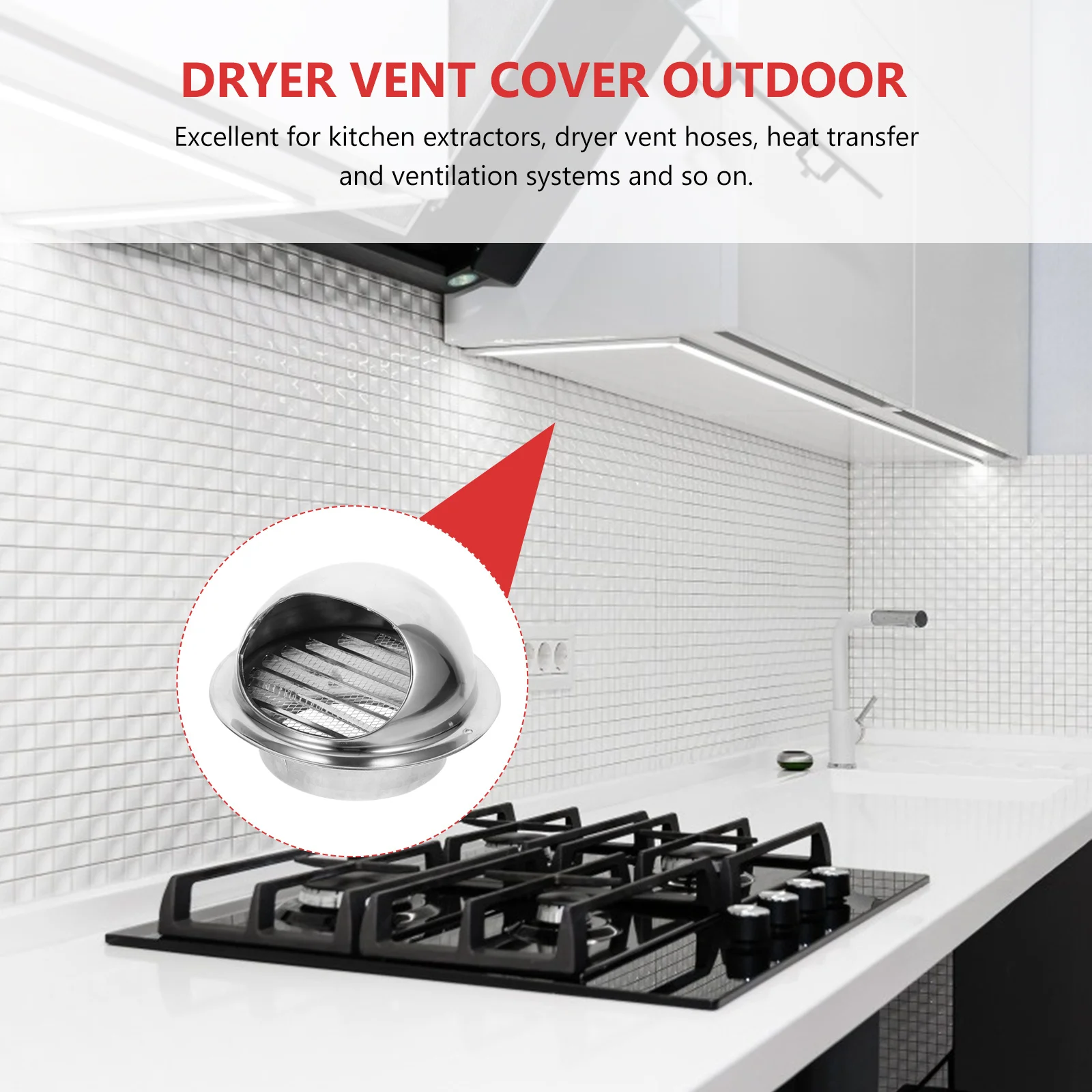 

Round Exhaust Vent Cover 304 Stainless Steel Rainproof Wall Dryer Vent External Extractor Grille for Kitchen Ventilation Soffit