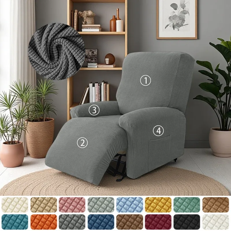 

4PCS/Set Polar Fleece Recliner Chair Cover Split Armchair Cover Elastic Relax Recliner Sofa Protector Cover for Living Room Home