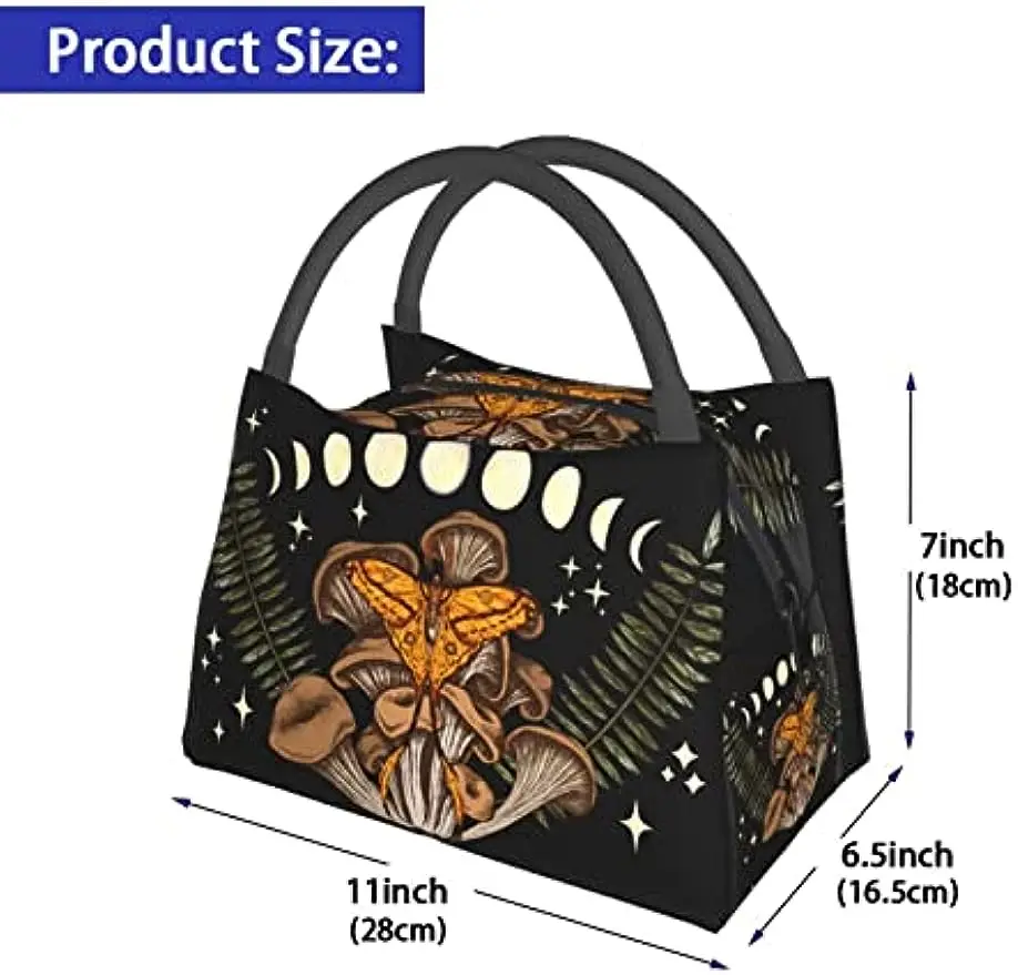 Mushroom Moth Insulated Lunch Bags for Women Men, Reusable Lunch Cooler Bags Tote Box Meal Prep for Work Picnics or Travel