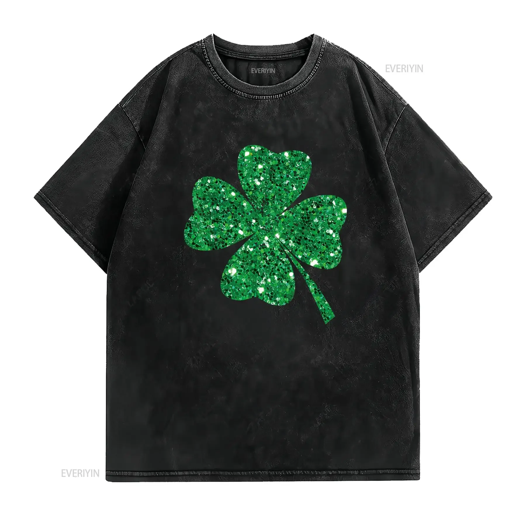 Sparkle Clover Irish T Shirt For St Patricks Pattys Day vintage Washed Casual Stylish Stretched Soft streetwear homme