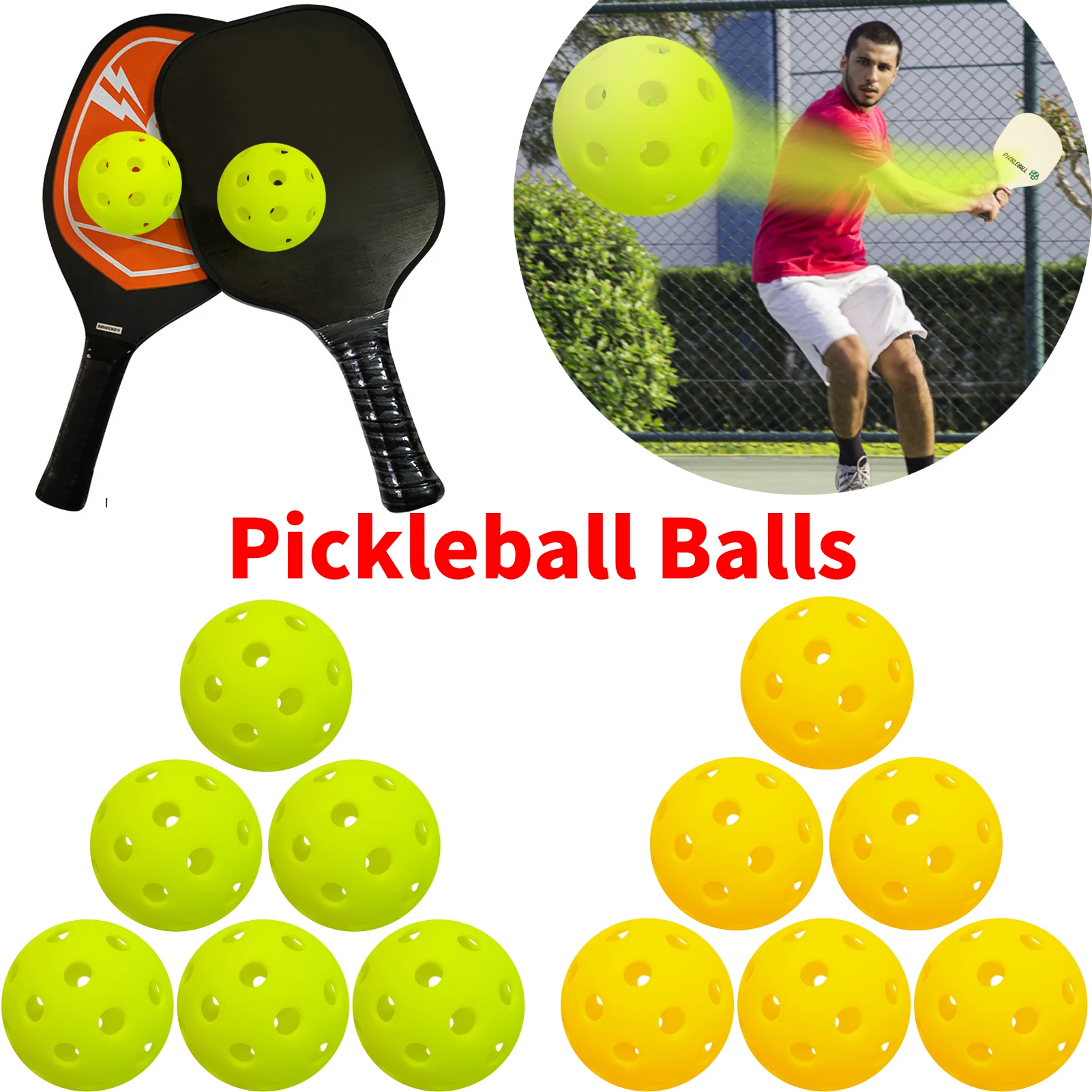 

6/12pcs Pack Durable Outdoor Pickleball Balls 40 Holes Training Pickleball Accessories 74mm Standard Pickle Ball Balls