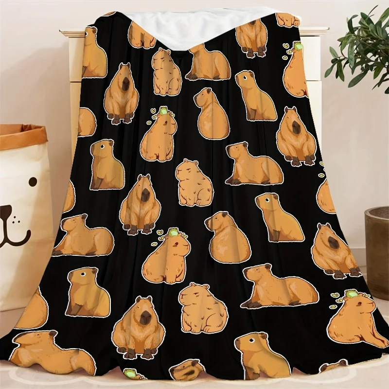 

[Allseason Use] Cute Capybara Flannel Blanket Cozy Throw with Cartoon Capybaras Ideal for Youngsters, Animal Lovers Portable