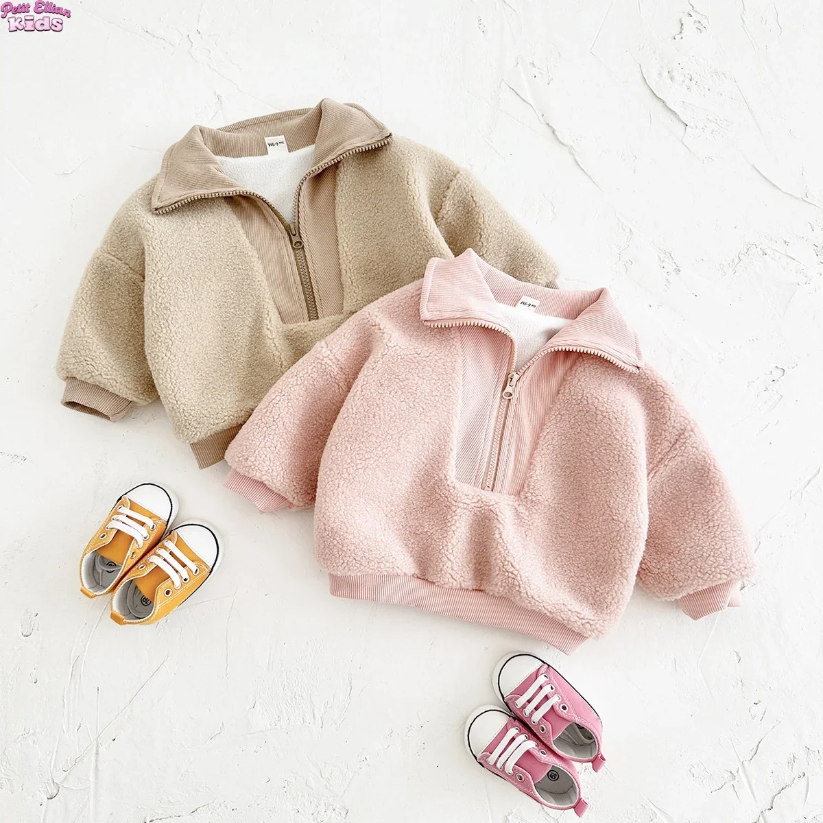 

Одежда для маленьких мальчиков, одежда для маленьких девочек 0-3 лет, утепленные детские топы из шерпа, толстовка с воротником-стойкой, теплая зимняя верхняя одежда