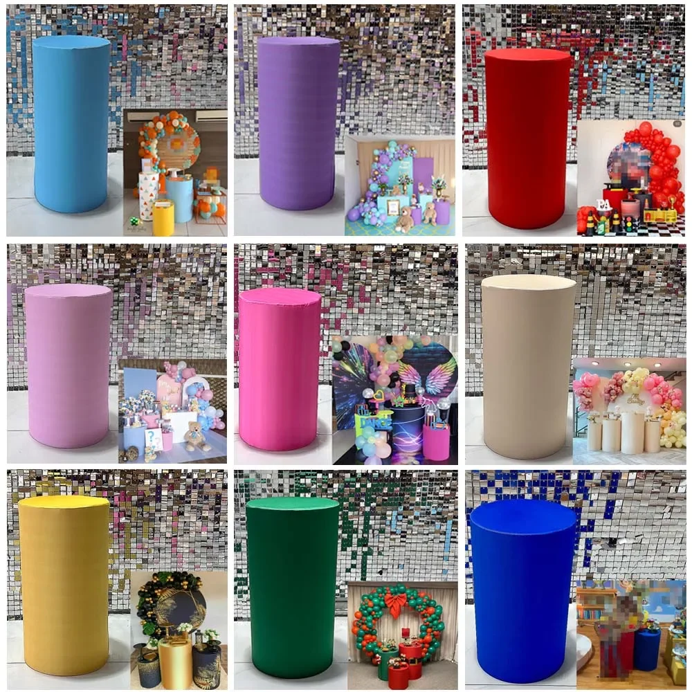 Pure Color Pedestal Covers for Birthday Party Decoration Blue Pink Cylinder Cover Baby Shower Desserts Tablecloth Decor Props