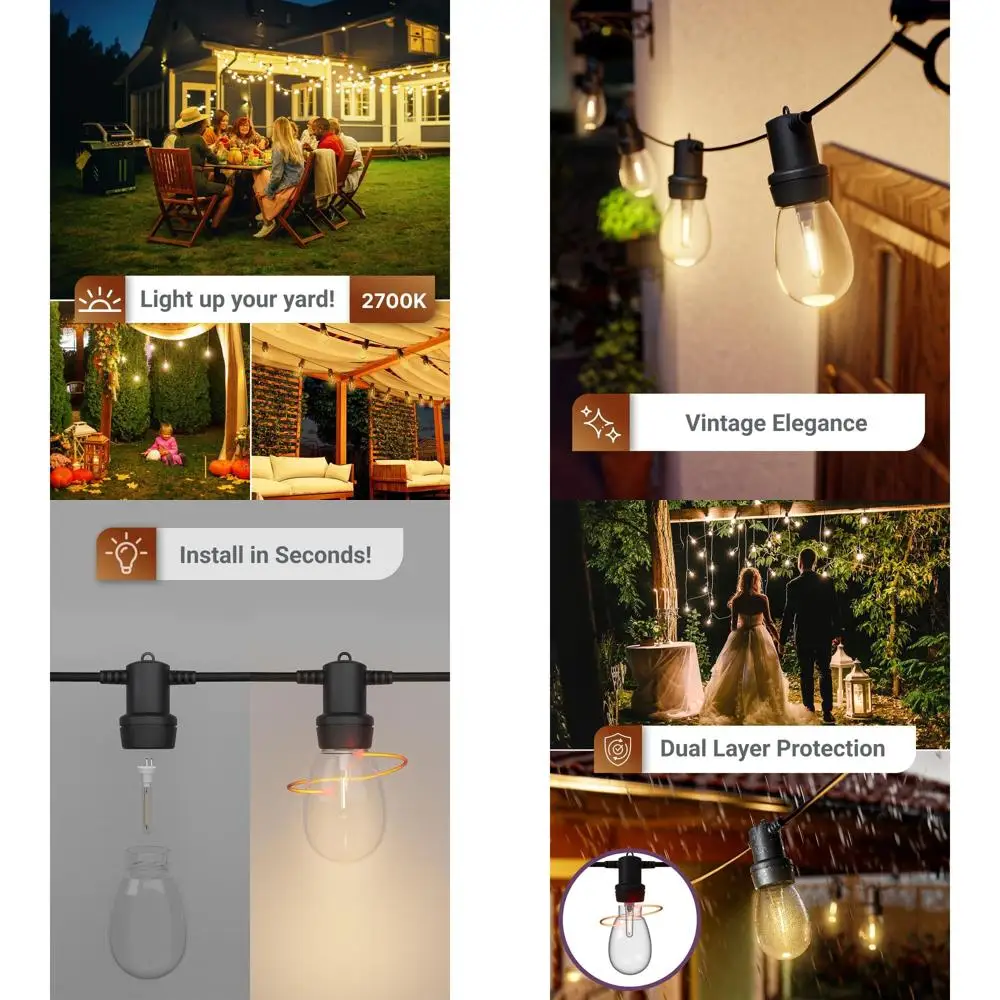 

Набор из 48 светодиодных гирлянд S14, цоколь G5 с 2 штырьками, 50 люмен, 1 Вт, теплый белый свет, без регулировки яркости, влагозащищенные, ETL