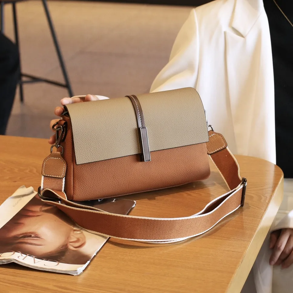 Genuine Leather Women Bag Fashion 2026 New Popular Collision Colour Ladies Crossbody Bag Versatile Temperament Cowhide Women Bag