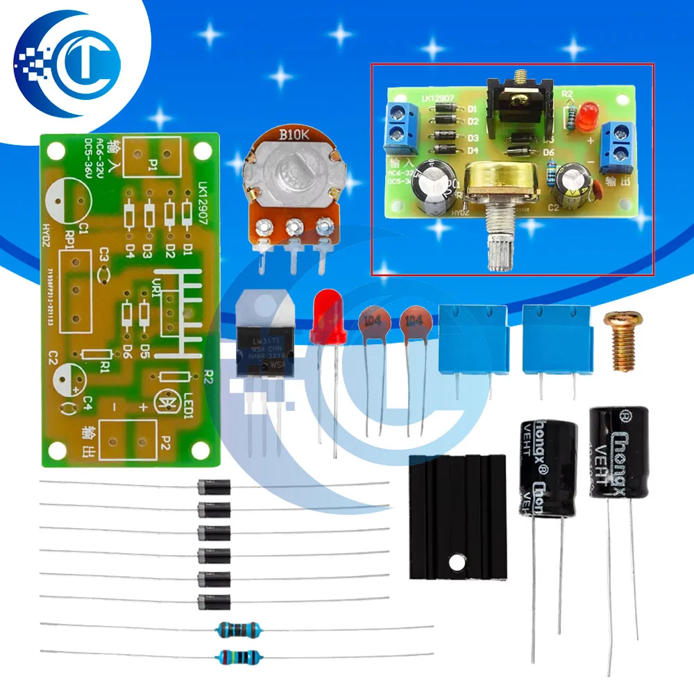Adjustable LM317 DC Power Supply DIY Kit, Continuously Adjustable Voltage Regulator Module for Electronic Learning Projects
