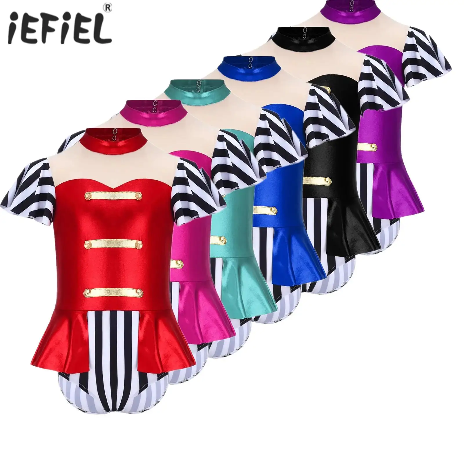 

Детский цирковой костюм манежа для девочек на Хэллоуин, вечерние купальник для косплея, металлический лоскутный комбинезон с воротником-стойкой, карнавальное платье