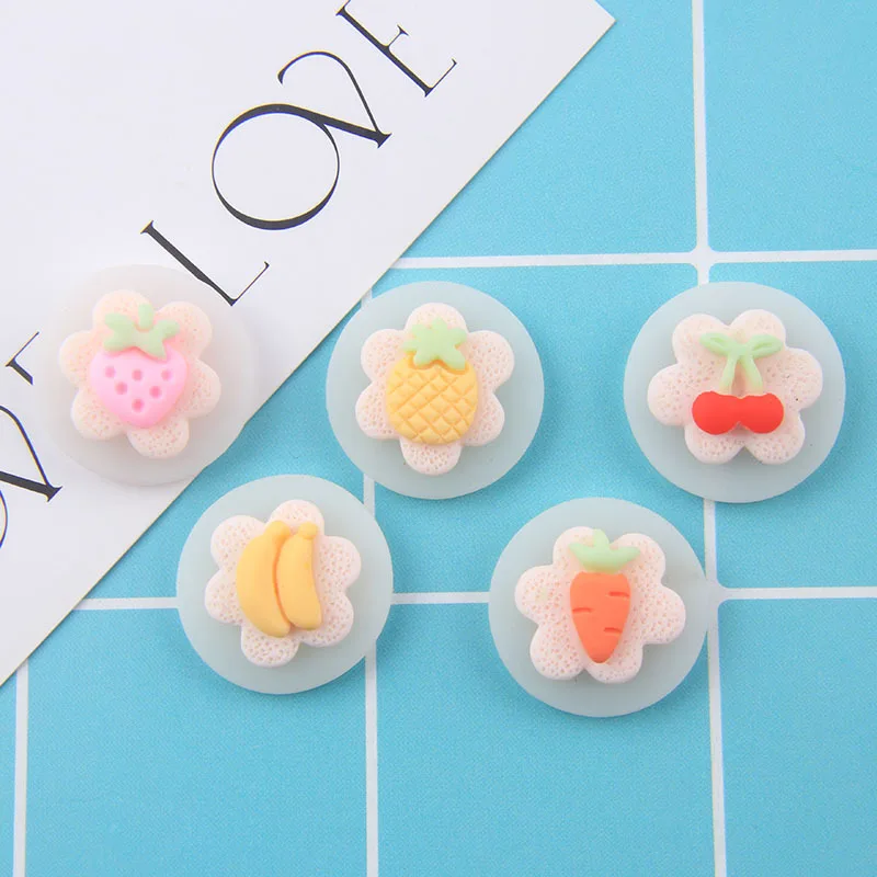 20pcs Resin Foods Cabochons Flatback Luminous Round Shape Fruit Cake Cookies Flat Back Resins Scarpbooking Accessories