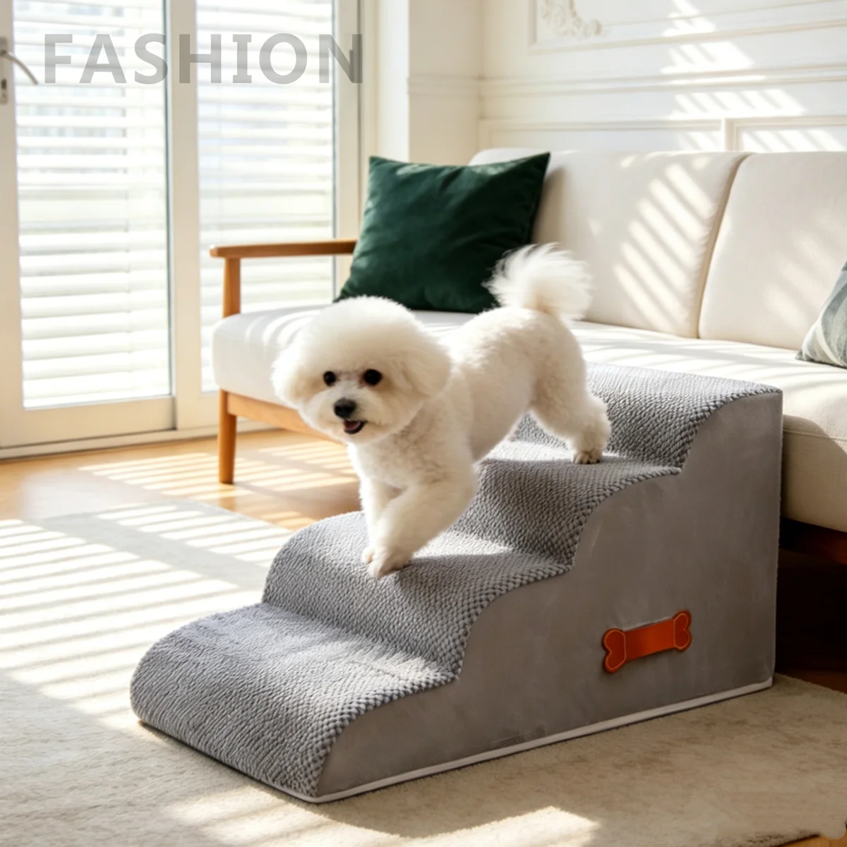

Dog Stairs for Small Dogs 5-Step Sturdy Foam Dog Steps for Couch, Bed or Sofa, Pet Stairs for Puppy and Older Cat, Doggie Ladder