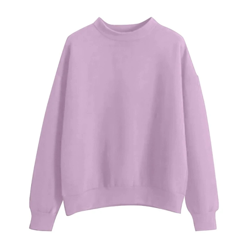 Casual Long Sleeve Drop Shoulder Mock Neck Loose Pullover Sweatshirt for Women DropShip