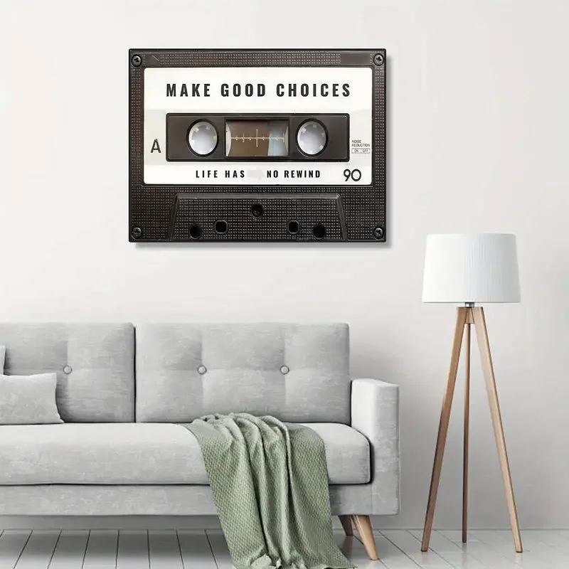 1pc Inspirational Cassette Wall Art Canvas Print Poster -  with Uplifting Quotes and Unique Make Good Choices Life Has
