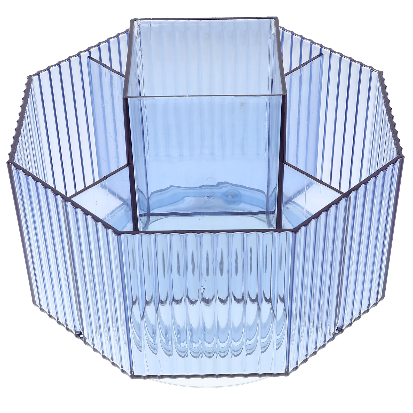 

Rotating Pen Holder 5 Grid Transparent Desk Organizer for Pens Pencils Scissors Brushes Supplies Makeup Tools Blue Color