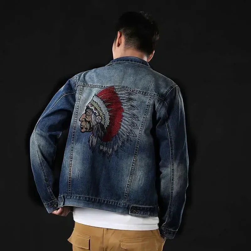 Cowboy Coat for Men With Embroidery Trendy Autumn Low Cost Vintage Denim Jackets Man Elatic In Lowest Price Casual Branded Loose