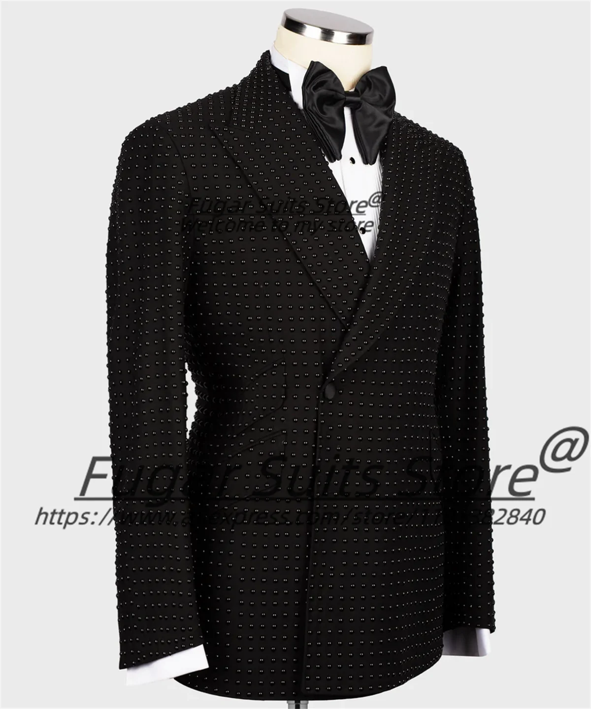 Luxuly Shiny Beadwork Men Suits Customized Slim Fit Peak Lapel Groom Wedding Tuxedos 2 Pcs Sets Male Prom Blazers Costume Homme