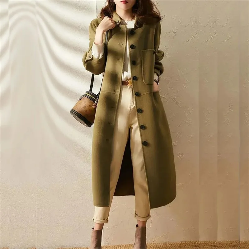 Y2K Autumn Winter Long wWoolen Windbreaker 2024 New Thicken Women\'s Clothes Solid Colour Trench Coat Fashion Overcoat Female