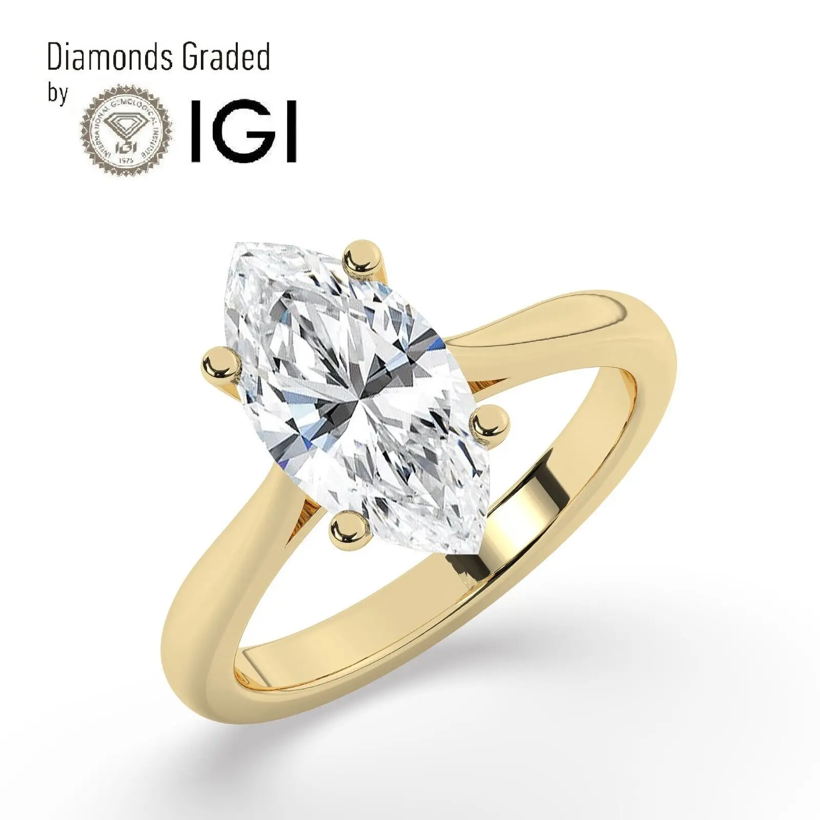 1 carat DEF Color VS-VVS Marquise Brilliant Cut Lab Grown Diamond Engagement Ring Solid 14K Yellow Gold Fine Ring for Lady IGI