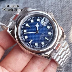 BLIGER 36mm 39mm NH35A Blue Black Mechanical Watch Men Sapphire Glass Lume Mark Silver Polished Case Wristwatch Steel Bracelet