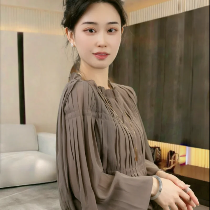 

Autumn Lady-style Hand-pleated Shirt Commuting Streamer Shirt