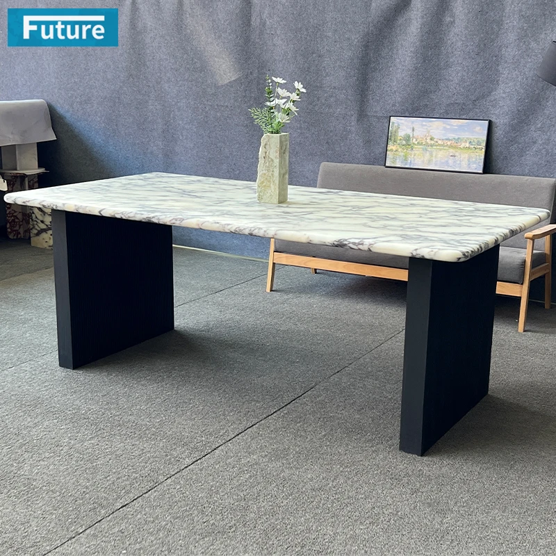 Luxury Furniture Larger Size Rectangle Top Calacatta Viola Marble Dining Table for Villa Mansions Apartment Hotel Restaurant