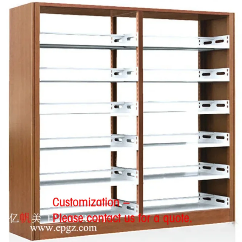 custom.6-layers Library Bookshelf Bookcases Heavy Duty Double Side Metal Wood Surface Furniture Environmental Powder Coated Book