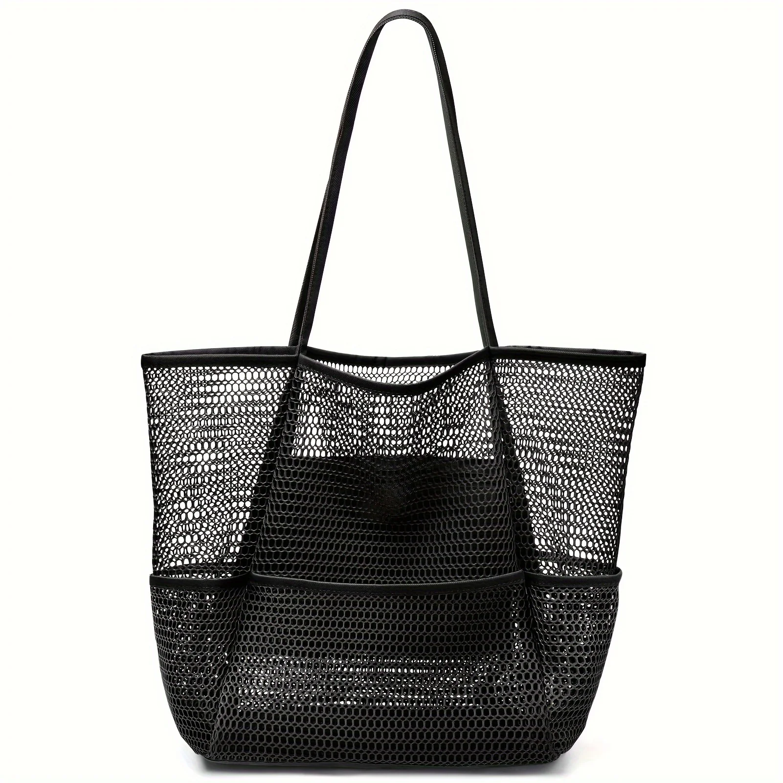 Mesh Tote Beach Bag with Mini Pocket, Large Foldable Sand-proof Casual Tote Bag Hobo Women Shoulder Bag For Beach Picnic Vacatio