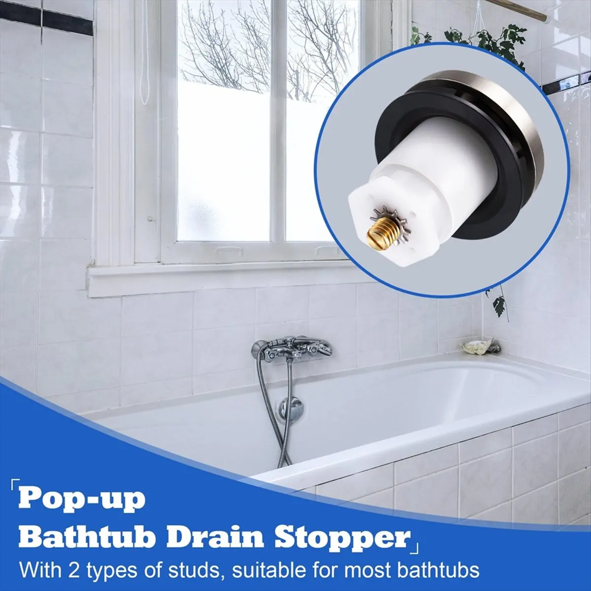 Budget-Friendly Bathtub Up Drain Stopper,with 3/8in,5/16in Thread Studs and Star Shape Lock Washer, Tip Toe Shower Stopper Unive
