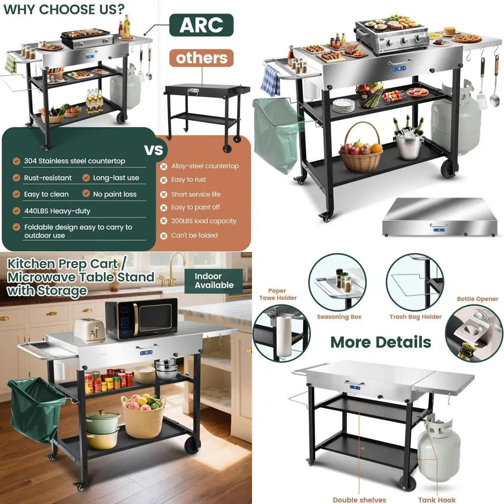 

Portable 440lbs Outdoor Pizza Oven Stand for Ninja Woodfire Grill with Wheels (43W x 17D)