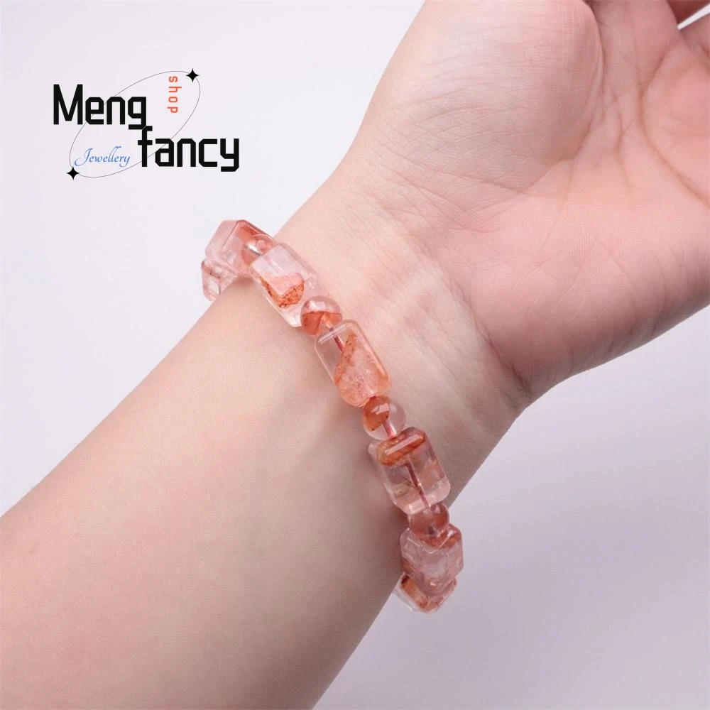 Pulsera Rectangular de cristal Natural con flor de goma roja, brazalete sencillo de alta calidad, joyería fina de lujo para parejas