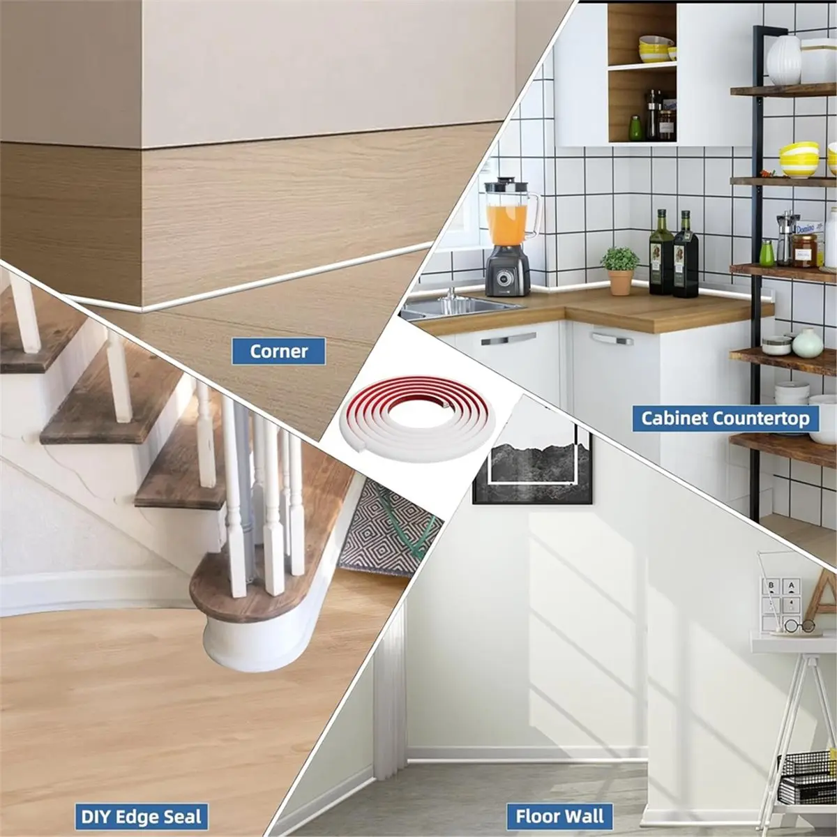 유연한 쿼터 라운드 몰딩, 구부릴 수 있는 몰딩 트림, 바닥, 욕조, 캐비닛용 접착식 실리콘 고무 엣지 트림