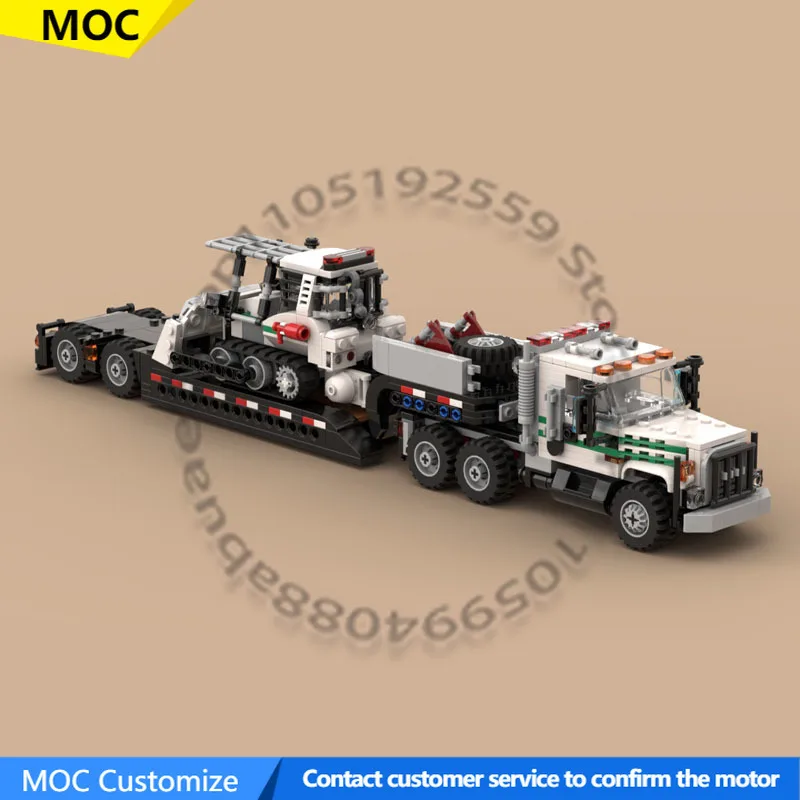 

870 PCS Transport Car Forest Fire Service Lowboy Transporter & Bulldozer MOC Customize Modular Building DIY Assembly Toy Gift