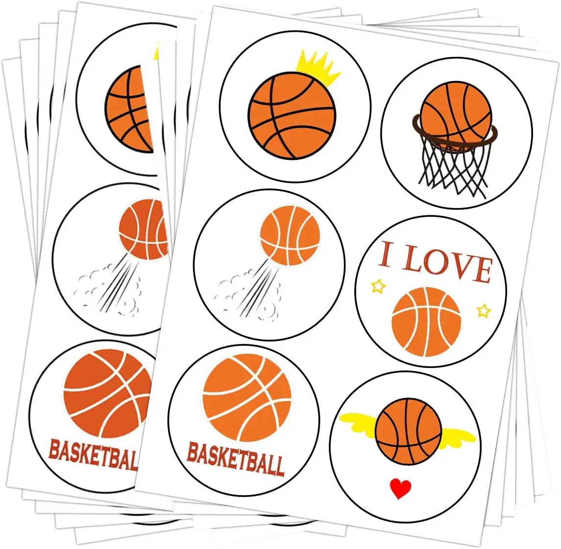 Basketballabels Stickers, 1,5 inch Ronde Basketbal Sport Feestartikelen Decoraties Tas Gunsten Stickers