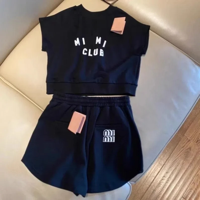 Sports and Leisure Set for Women in Spring and Summer New Korean Version Short Sleeved T-shirt High Waist Short Two-piece Set - Image 4