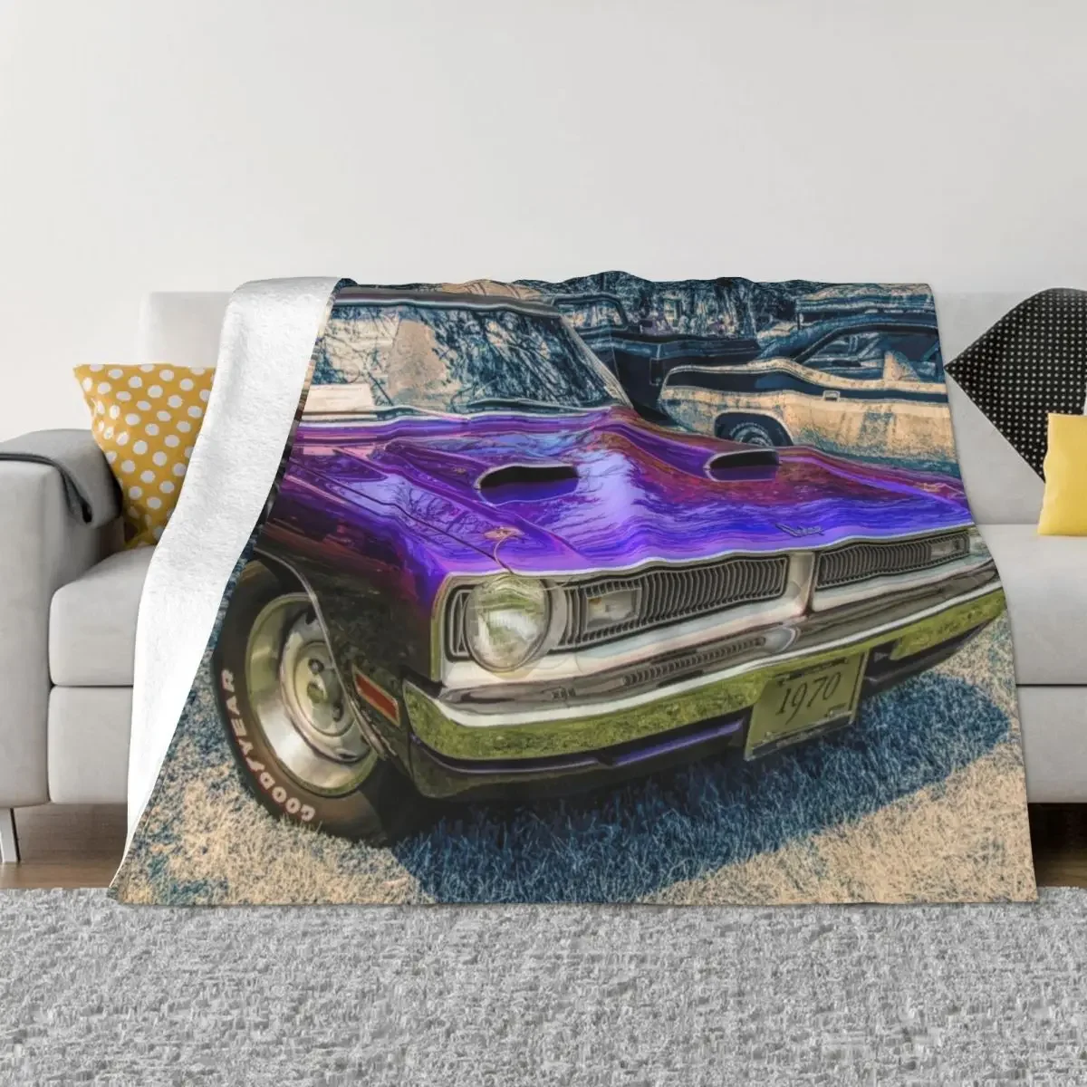 

Purple 1970 Dart Swinger Front Throw Blanket Fluffys Large Hairy Single Hair Blankets