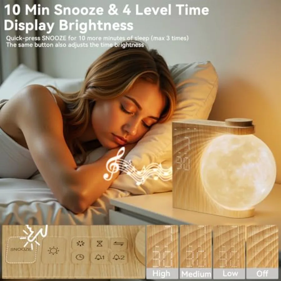 Sunrise Alarm Clocks for Heavy Sleepers, Night Lamp Clocks for Bedrooms with Moon Light, 10 Light Effects, 30/60/90 Timer, 10 S view 6