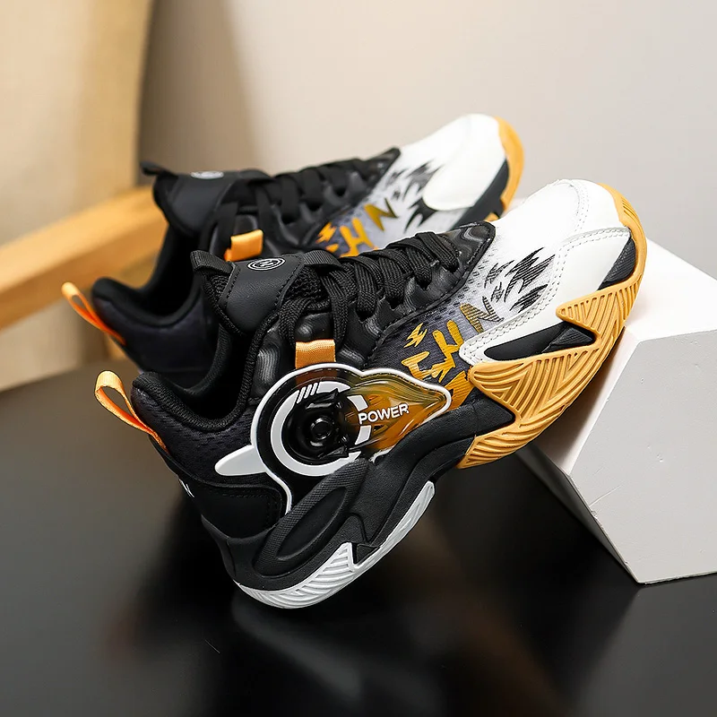 Children Sports Shoes Autumn Mesh Breathe Comfort Fashion Lace Up Basketball Shoes Anti Slip Wear-resistant Flat Kids Sneakers
