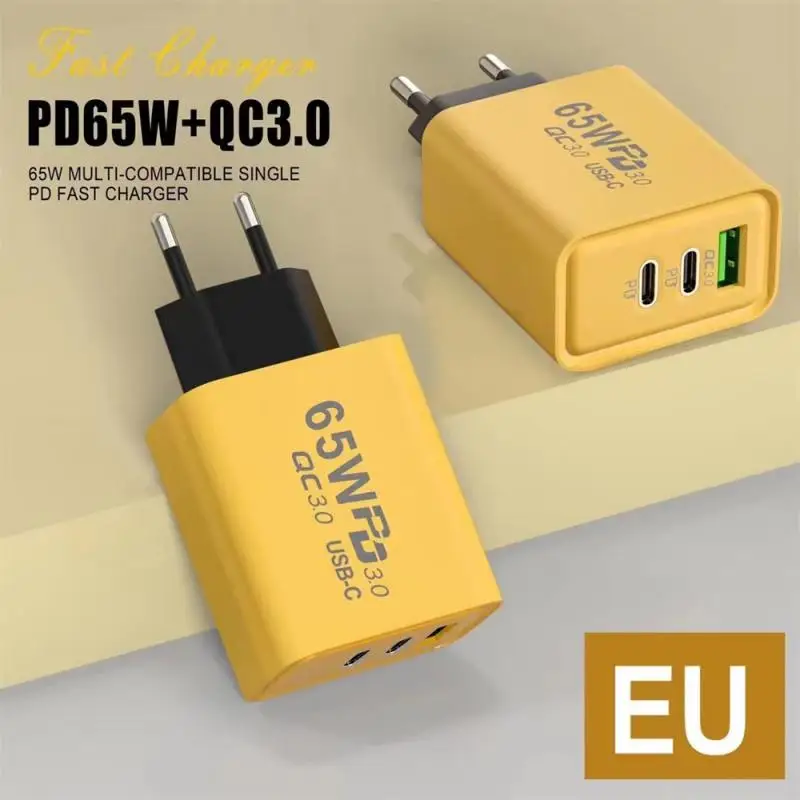 PD 65W Charger Type C 3Ports USB Fast Charging Charger QC3.0 Power Adapter For iPhone Samsung PD 60W USB Type C Cable For Xiaomi