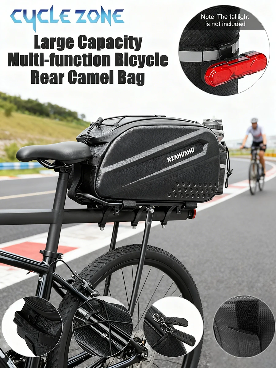 

Bike Rear Seat Rack Bag Large MTB Bicycle Hard Shell Saddle Bag Cycling Luggage Shoulder Handbag with Tail Light Clasp Design