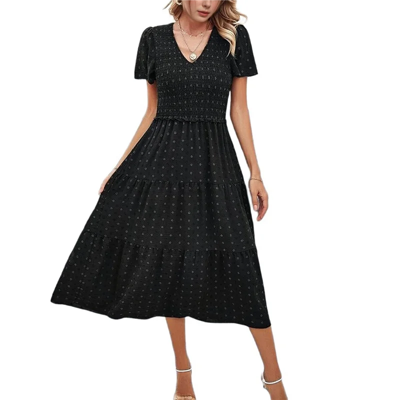 فستان CYL-Women's كاجوال بأكمام قصيرة ورقبة على شكل V وحاشية طويلة للمنتجع البوهيمي #2