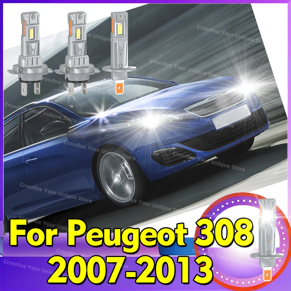 2/4x Faros Delanteros LED para Auto, 30000LM, 12V, para Peugeot 308 2007 2008 2009 2010 2011 2012 2013, Luces Altas y Bajas, 6000K