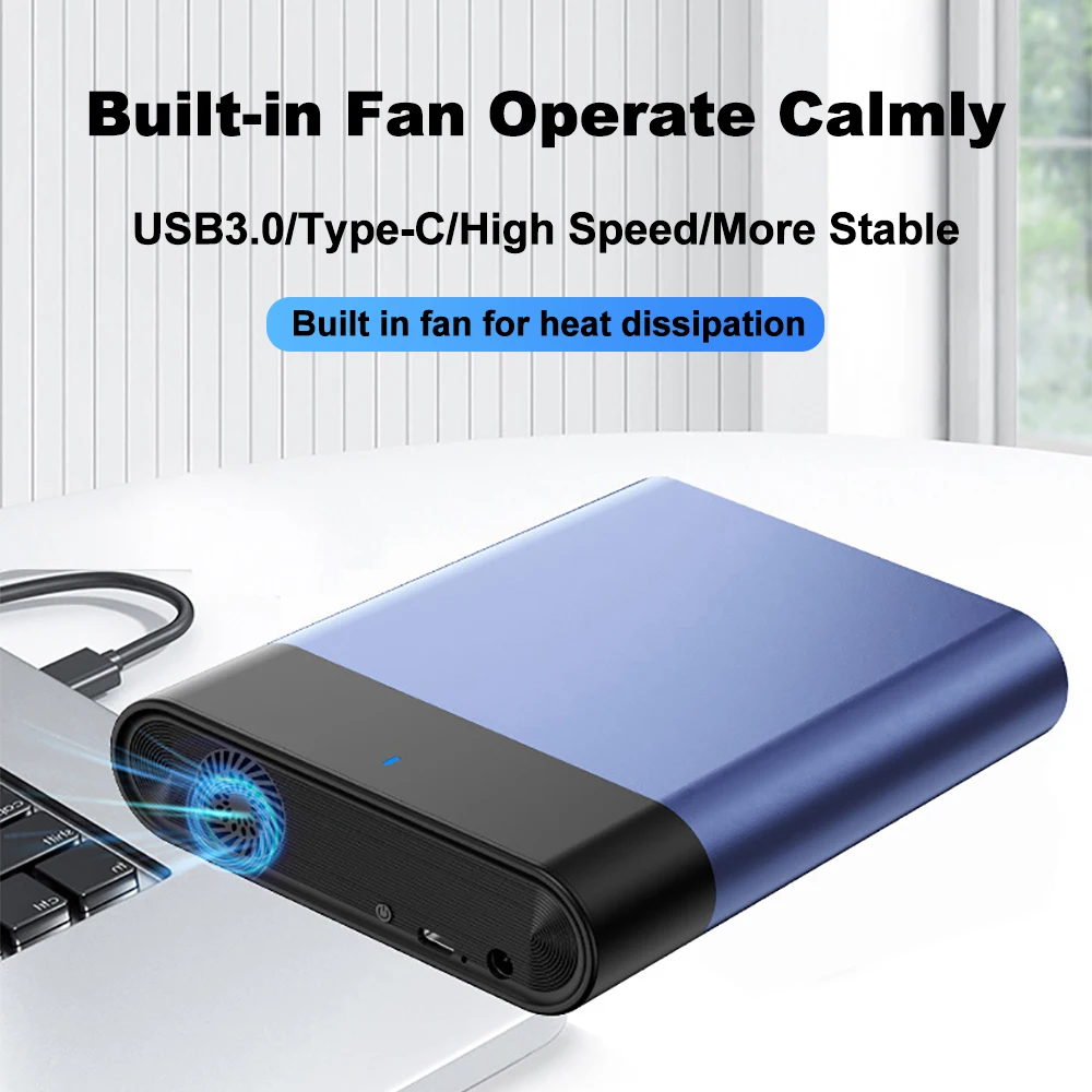 Caja de disco duro USB 3,1, caja de disco duro externo SATA SSD de 3,5 pulgadas, ventilador incorporado, velocidad de transferencia de 5Gbps, cajas de disco duro de aleación de aluminio