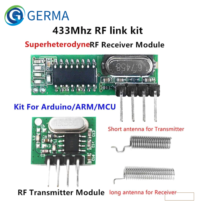 Germa 433 mhzスーパーヒーローダインRF受信機および送信機モジュール (arduino用) ワイヤレスモジュールDIYキット433 mhzリモートコントロール