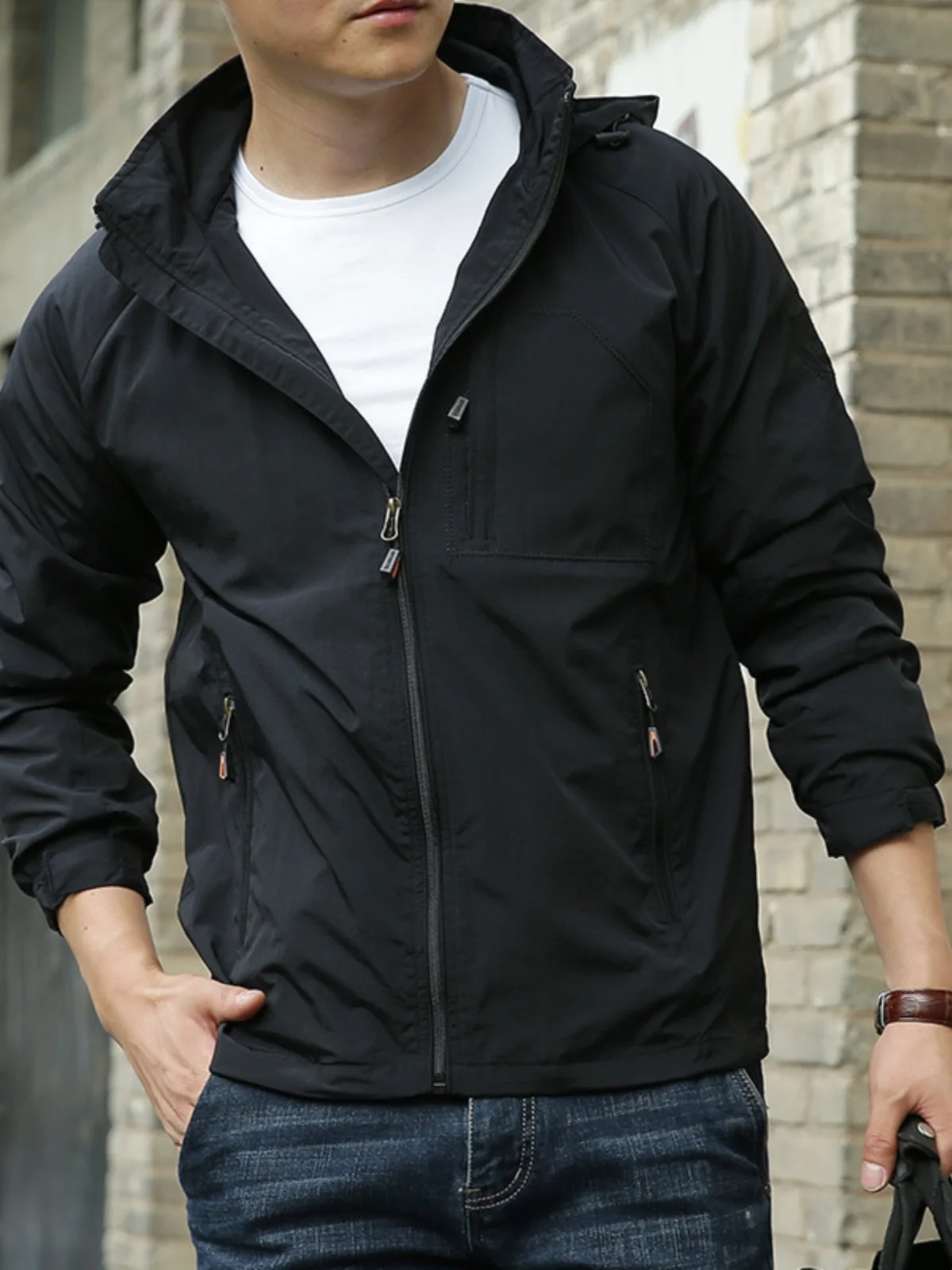 

Thin Casual Loose Hooded Long Sve Coat Faion Urban All-Season Zipper Closure Regular Fit Large Size Outerwear Jaet