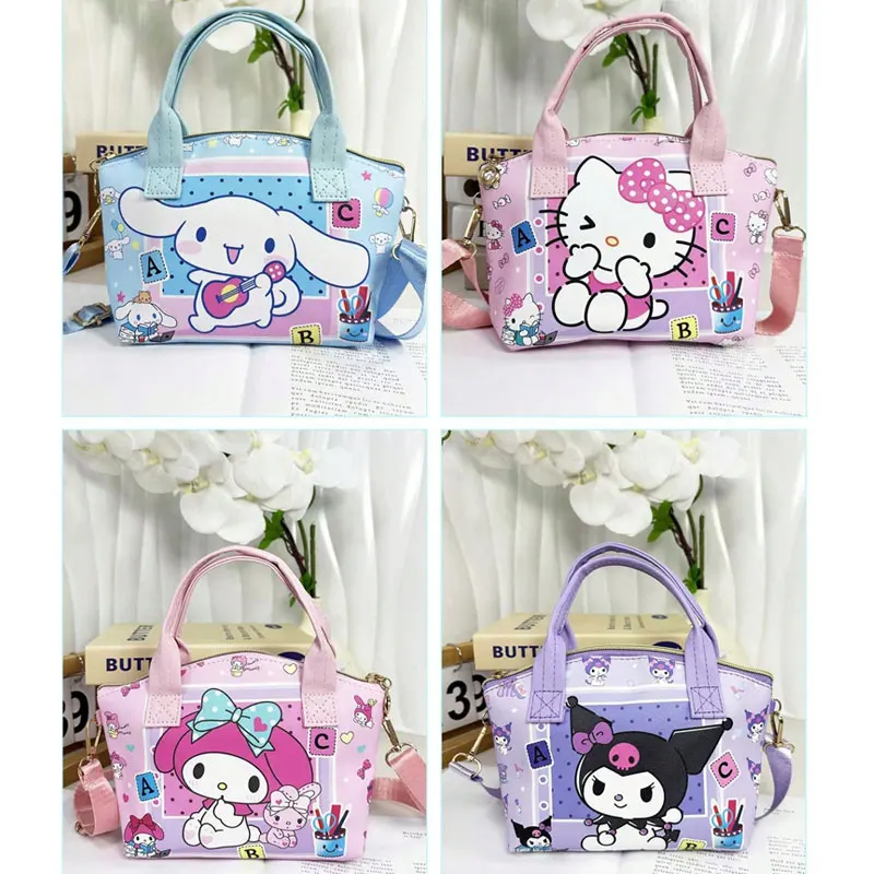 

Sanrio shoulder bag with adjustable straps - casual faux leather tote with zipper, anime-themed design, stain-resistant