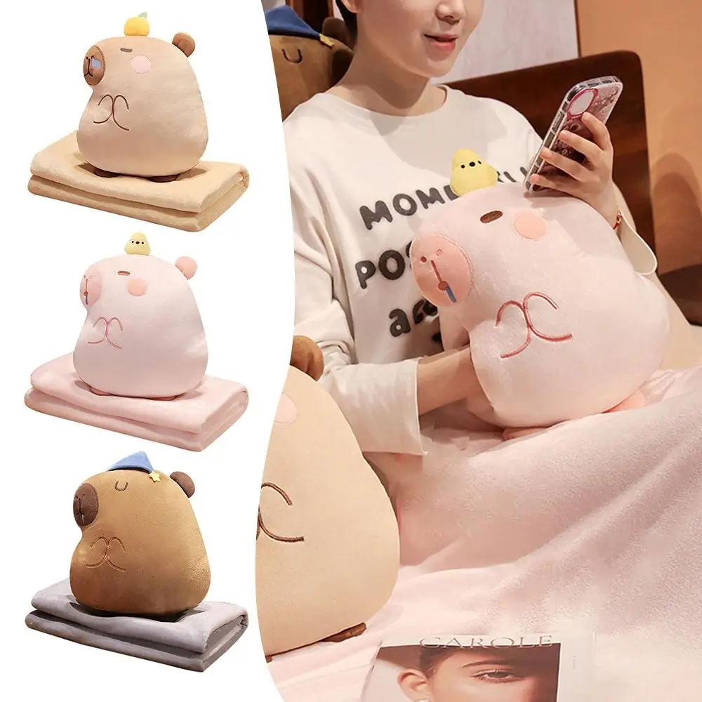 Plush Capybara Hot Water Bottle Cover with Quilt Cartoon Capybara Doll Pillow Stuffed Soll Winter Warm Capybara Plush Toy