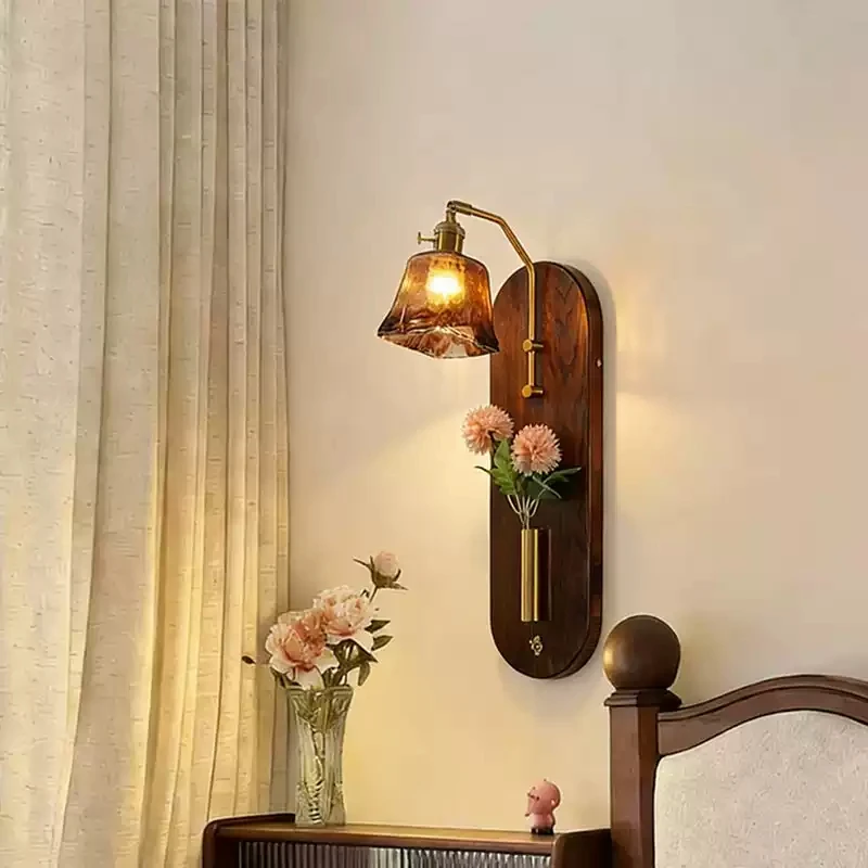 Mid Ancient Copper Wall Lamp Bedroom Bedside Lamp Wabi Sabi Atmosphere Living Room Background Wall Decoration Lamp LED Lighting