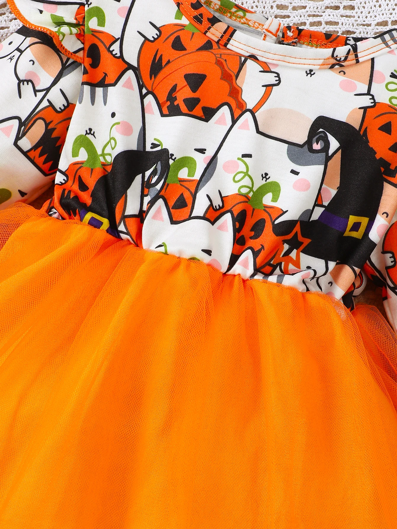 0-3 Year old Children\'s Girl Dress Round neck Cartoon Halloween Element Tulle Long sleeved Dress Girl Halloween Party Dress