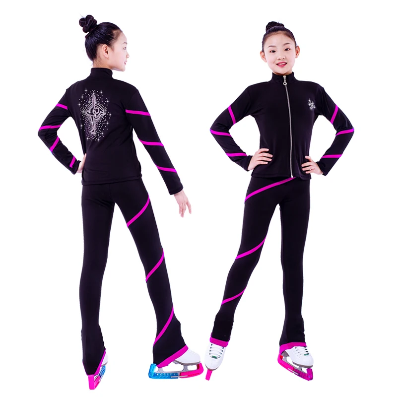 Pattern training suit set with fleece jacket and fleece skating pants set, striped suit