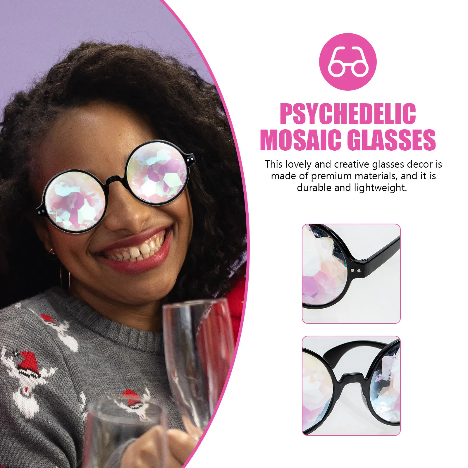 

Party Glasses Mosaic Design Lightweight Wear-Resistant Festival Photo Prop Decorative Glasses for Adults