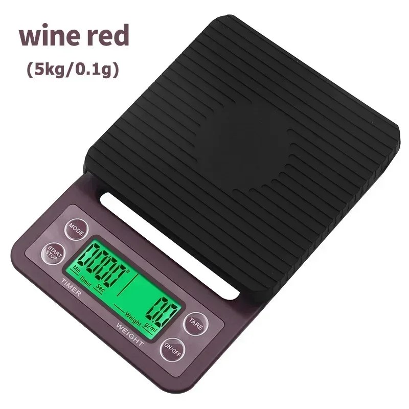 1Pc 3kg/5kg Wine Red Precision Coffee Scale 0.1g Electronic Scales With Backlight Digital Kitchen Scale High Precision LCD Scale